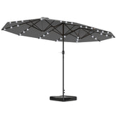 Garden Parasol 14.4ft Double-Sided Sun Umbrella with Base, Patio Parasol with LED Solar Lights, Gray