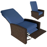 Outdoor Wicker Swivel Recliner Chair, Lifting Footrest, 360° Rotating Basic, Water-resistant Cushions, Dark Blue