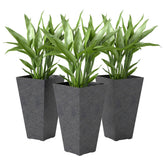 28" Tall Planters, Set of 3 Plastic Flower Pots with Marble Finish and Drainage Holes, Stackable Taper Planters, Black