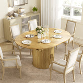 Extendable Dining Table for 6, 60" Farmhouse Kitchen Table with 2-Tier Storage Shelf and Fluted Sliding Doors, Natural