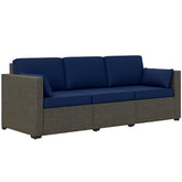 Patio Couch PE Wicker Deep Seating Outdoor Sofa with Removable Cushions, 3 Seater Rattan Sofa, Outdoor Furniture for Balcony, Deck, Garden and Poolside, Navy Blue
