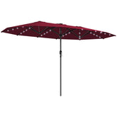 Garden Parasol, Double-Sided Sun Umbrella with LED Solar Lights, Patio Parasol for Outdoor, Wine Red