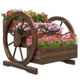 Wooden Wagon Planter Box, 3-Tier Raised Garden Bed, for Vegetables Flowers Herbs, 25" x 24" x 23"
