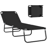 Folding Chaise Lounge Pool Chairs, Outdoor Sun Tanning Chairs with 5-Level Reclining Back, Steel Frame for Beach, Yard, Patio, Black