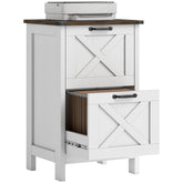 Vertical File Cabinet with 2 Drawers, Rustic Farmhouse Office Storage Cabinet for A4, Letter Size, Distressed White