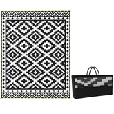 Outdoor Rug Carpet Reversible Plastic Straw Rug with LED Lights Black and White 10' x 8' for Patio