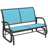 2-Person Outdoor Glider Bench, Patio Double Swing Rocking Chair Loveseat w/Powder Coated Steel Frame for Backyard Garden Porch, Blue