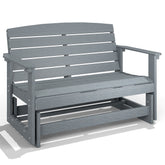 Patio Glider Bench w/ HDPE Slatted Double Rocking Chair, Light Gray