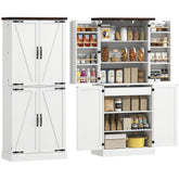72" Tall Kitchen Pantry Cabinet, Farmhouse Storage Cabinet with 8 Door Racks and Adjustable Shelves, White