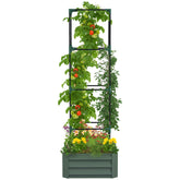 Galvanized Planter Box, 24" x 24" x 73.5" Raised Garden Bed with Tomato Cage for Climbing Vines, Green