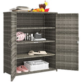 Rattan Wicker Outdoor Storage Cabinet with 4 Shelves and 2 Doors for Garden Pool Towel Storage, Mixed Gray