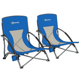 Set of 2 Folding Beach Chairs with Mesh Back, Carry Bag and Cup Holder for Outdoor Camping Lawn Sports Picnic Dark Blue