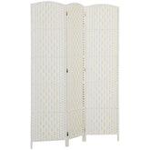 Room Divider, 3 Panel Folding Privacy Screen, 6FT Tall Portable Weave Partition Wall Divider for Bedroom, White