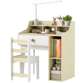 Kids Desk and Chair Set with Storage Shelves, Drawer for 3-10 Years, White