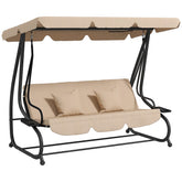 Free Standing Swing Bench, Porch Swing with Stand, Adjustable Canopy, Cushion and Pillows, Ecru