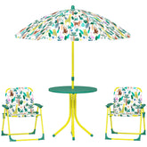 Qaba Kids Picnic Table, Kids Table and Chair Set with 2 Folding Chairs and Umbrella for Backyard, Garden, Patio, Green