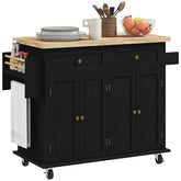 Modern Rolling Kitchen Island Cart with Spice Rack, Distressed Black