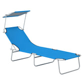 Outdoor Pool Chaise Lounge Chair, Folding Tanning Chair with Sun Shade, Blue