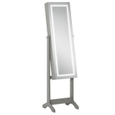 Floor Standing Jewelry Cabinet with LED Light, Lockable Jewelry Organizer with Full-Length Mirror, and 4 Adjustable Angles, Grey