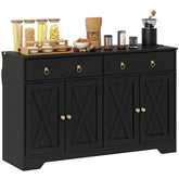 Kitchen Storage Sideboard, Farmhouse Buffet Cabinet with Barn Style Doors, Drawers, Adjustable Shelves, Black