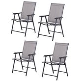 Set of 4 Outdoor Folding Chairs, Stackable Patio Dining Chairs with Armrests, Metal Frame, Gray
