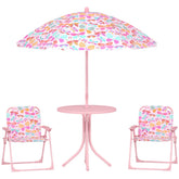 Kids Picnic Table and Chair Set, Outdoor Table with Foldable Chairs, Removable Umbrella, Pink