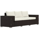 3 Seater Wicker Outdoor Couch Patio Sofa with Storage, Thickened Cushions and Wide Armrests for Porch Yard, Cream White