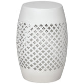 12" Steel Outdoor Side Table, Round Hollow Drum Patio End Table, Accent Table for Indoor and Outdoorr, White