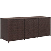 175 Gallon Outdoor Storage Box with Inner Liner, PE Rattan Wicker Deck Box with Pneumatic Bar Lift, Mixed Brown
