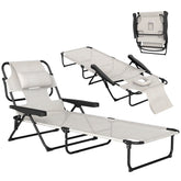 Folding Lounge Chair w/ Reclining Back, Cream White