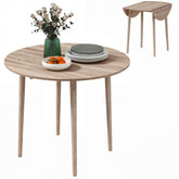 Folding Dining Table, Round Drop Leaf Kitchen Table for Small Spaces with Wood Legs, Oak Color