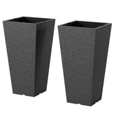 23 Inch Tall Planters for Outdoor Plants, Set of 2 Plastic Flower Pots, for Front Door Patio Garden Use, Black