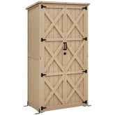 Wooden Outdoor Storage Cabinet Garden Shed with Waterproof Asphalt Roof and Lockable Doors, Natural