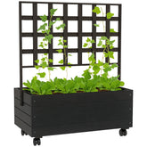 Raised Garden Bed with Trellis and Wheels, Outdoor Planter Wooden Elevated Garden Bed for Garden, Patio, Balcony