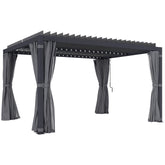 10' x 13' Outdoor Retractable Pergola w/ Sun Shade Louvered Top, Pergola w/ Canopy, Curtains, Netting, Dark Gray