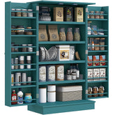 Freestanding Kitchen Pantry Cabinet, Kitchen Cabinet with 12 Door Shelves, Double Doors, 5-tier Shelving, Blue