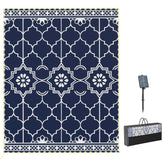 Reversible Outdoor Rug Carpet with LED Lights, 10' x 8' PP Straw Rug with Carry Bag and Ground Stakes