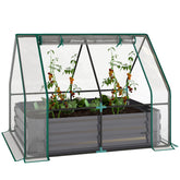 4 x 3ft Raised Garden Bed with Mini Greenhouse, Galvanized Raised Garden Bed with Cover, Clear and Dark Gray
