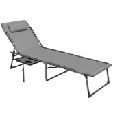 Folding Outdoor Chaise Lounge Chair Tanning Chair with 5-Level Adjustable Back, Side Table, Pillow, Pocket, Gray