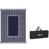 Reversible Outdoor Rug, Waterproof Plastic Straw with Carry Bag, 9' x 12', Blue & White Gourd Border