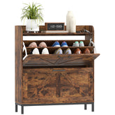 Shoe Cabinet Organizer with 2 Flip Drawers, Legs, Narrow Shoe Storage Cabinet for Entryway, Hallway, Rustic Brown