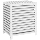 55 L Bamboo Laundry Basket with Lid, Cloth Hamper with Removable Liner Bag, 19.75 x 14.25 x 23.5 Inches, White