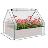 Raised Garden Bed, Outdoor Metal Planter Box with Mini Greenhouse, White and Brown