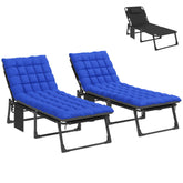 Folding Chaise Lounge Chair Outdoor Tanning Chair Set of 2 with 5-Position Backrest, Cushions, Side Pocket, Gray/Blue