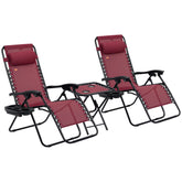 Zero Gravity Chair Set with Side Table, Folding Reclining Chair with Cupholders & Pillows, Adjustable Lounge Chairs for Pool, Backyard, Lawn, Beach, Wine Red