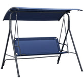 3-Person Porch Swing with Stand, Outdoor Swing for Patio Porch with Adjustable Tilt Canopy and Comfortable Swing Bench-Style Seat, Steel Frame, Dark Blue