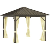 11.9" x 9.8" Hardtop Gazebo with Curtains Netting, Metal Roof Gazebo Canopy with Aluminum Frame and Top Hook, Cream