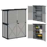 Wood Storage Shed, Outdoor Garden Shed with Asphalt Roof, 2 Shelves, Lockable Doors and Adjustable Feet, Gray