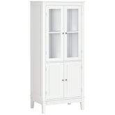 Bathroom Floor Cabinet with 2 Storage Cabinets, Tempered Glass Door, Freestanding Linen Tower with Adjustable Shelves for Living Room, White