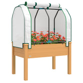 Raised Garden Bed with PE Greenhouse Cover Outdoor Planter Box for Herbs and Vegetables, 35 x 22 x 47 inch, Sand